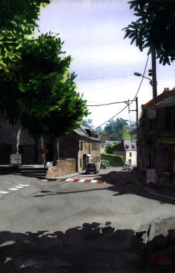 La Fouillade, in the Aveyron SW France.Watercolour